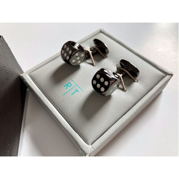 Tateossian London Men's Dice Cufflinks Gunmetal - Picture 4 of 6
